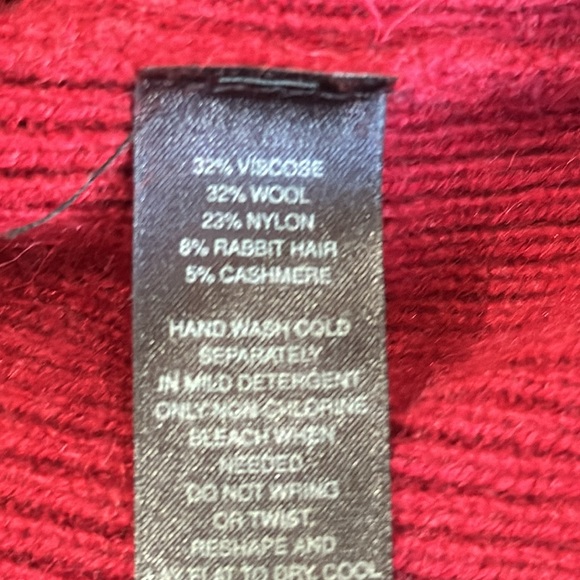 WHBM WOOL, CASHMERE & RABBIT HAIR LONG SLEEVE RED COWL SWEATER - Picture 8 of 9